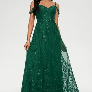 Sz 8 JJs House sequin lace a line strap prom Bridal Bridesmaid Dress -dark green